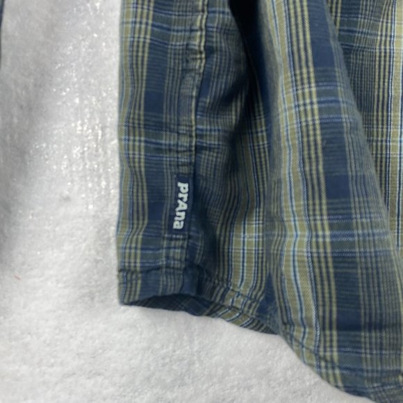 Prana Shirt Adult XL Holton Long Sleeve Button Up Green Blue Plaid Check Men - Picture 5 of 11